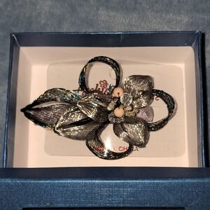 Silver Gray Hair Styling Barret with Intricate Design